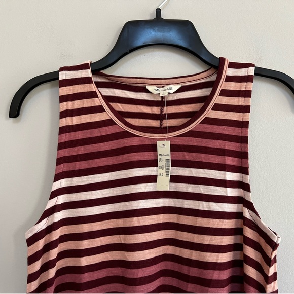 Madewell NWT Highpoint Tank Dress in Sulley Stripe, Burgundy Pink Cream, S - Picture 5 of 11